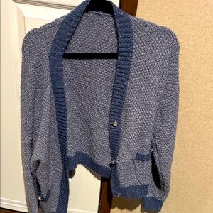 Blue XL Knit Sweater with Pockets and Buttons